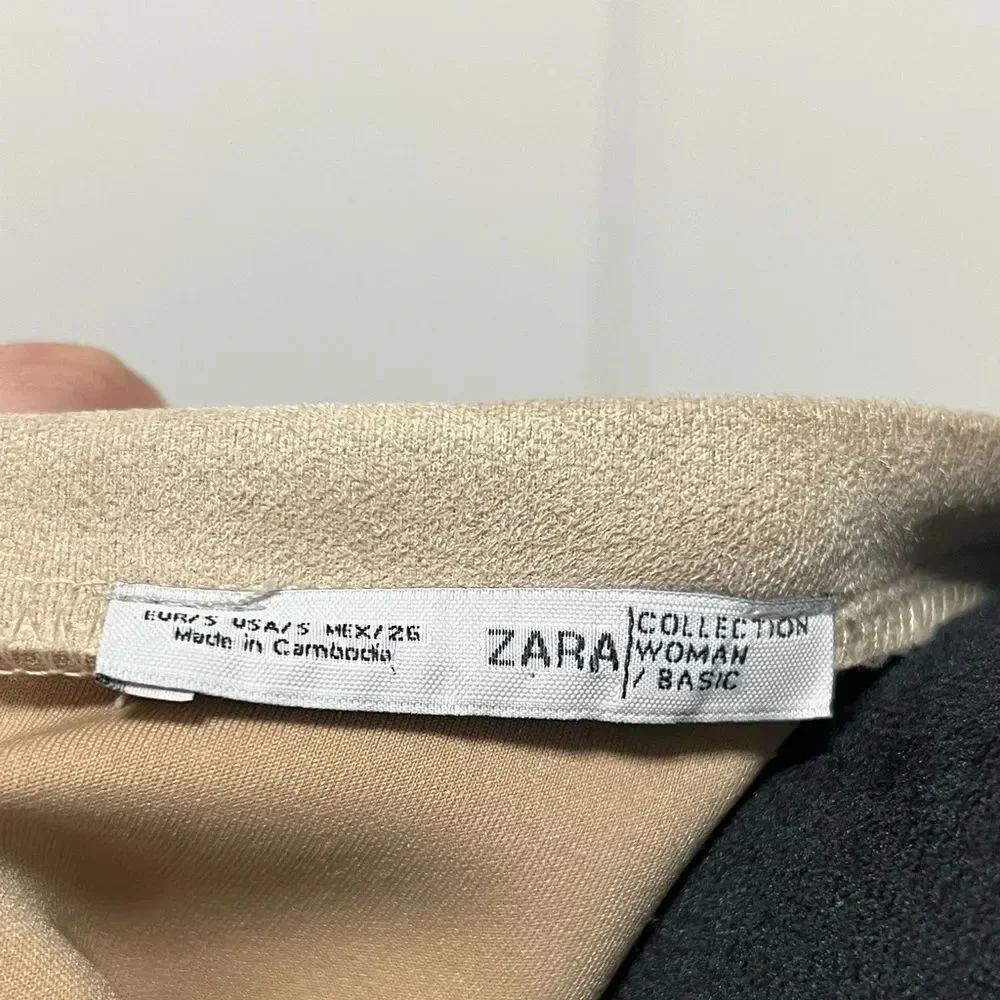 Zara Camel faux suede top with full back zipper short sleeves size Small - Picture 6 of 7
